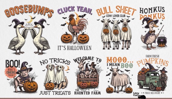 Vintage Halloween Farm PNG Bundle