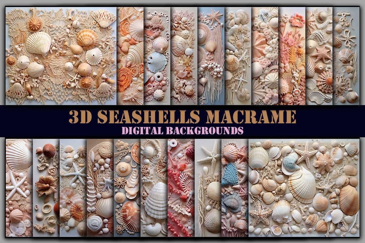 Seashells Macrame Background Bundle