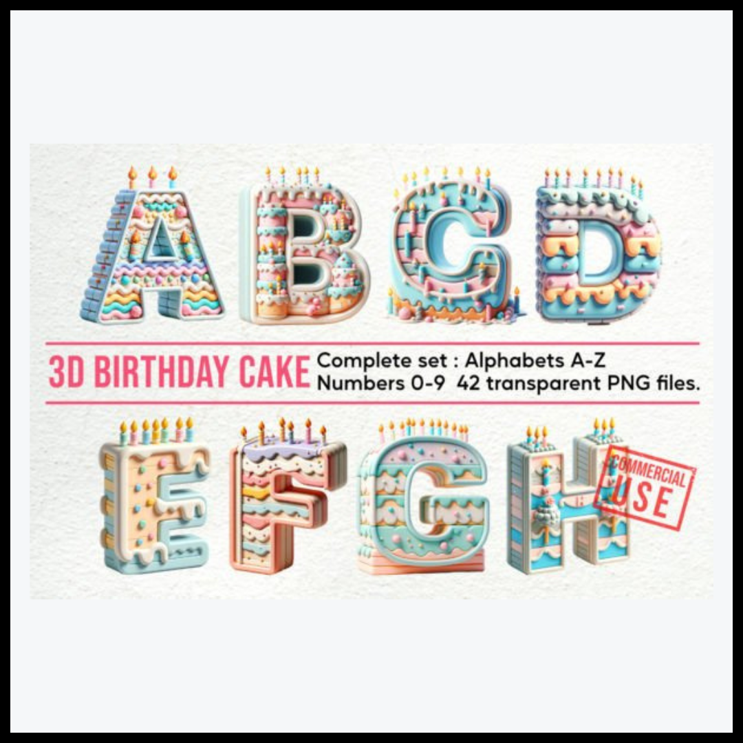 Birthday Cake Alphabet & Number