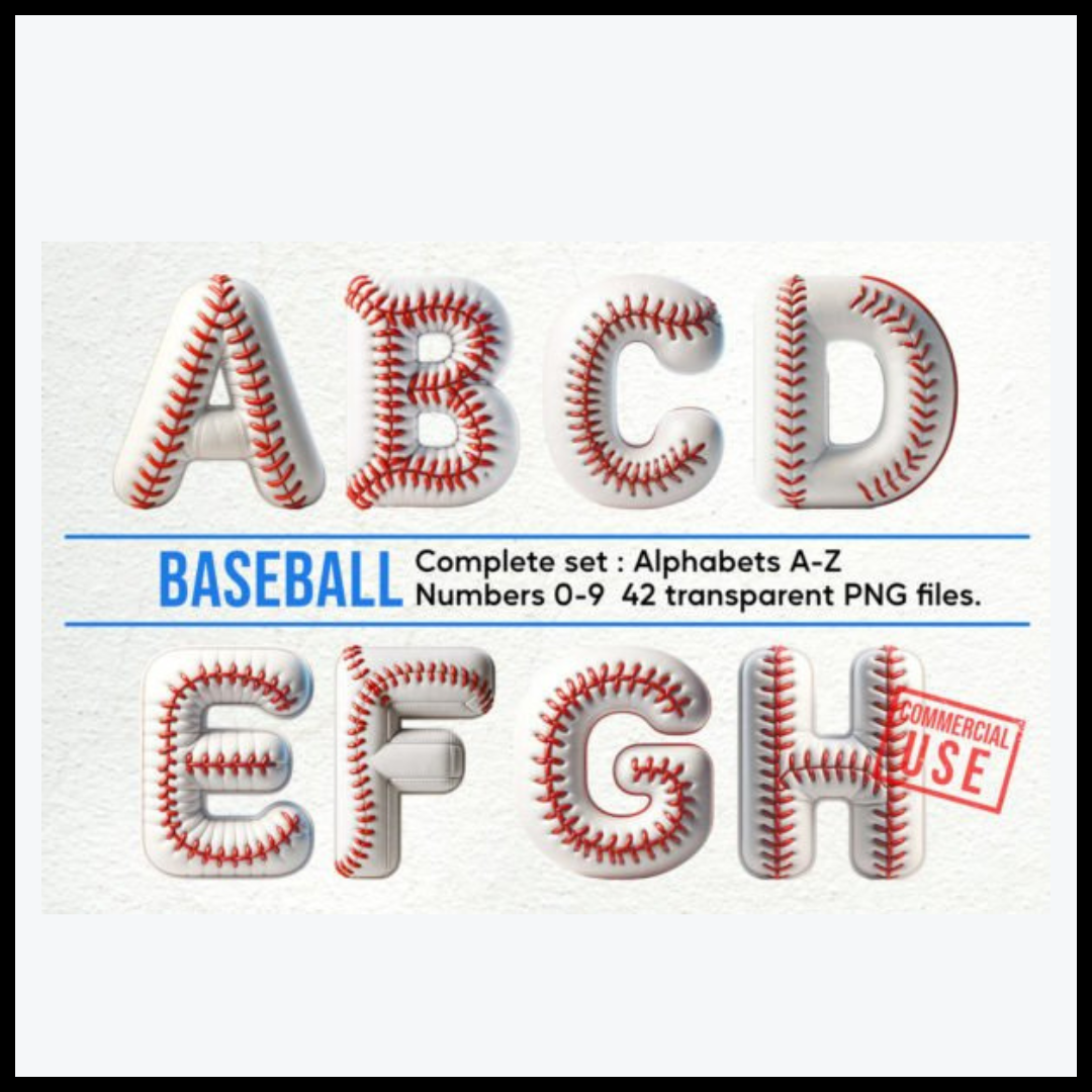 Baseball Alphabet & Number PNG Letters