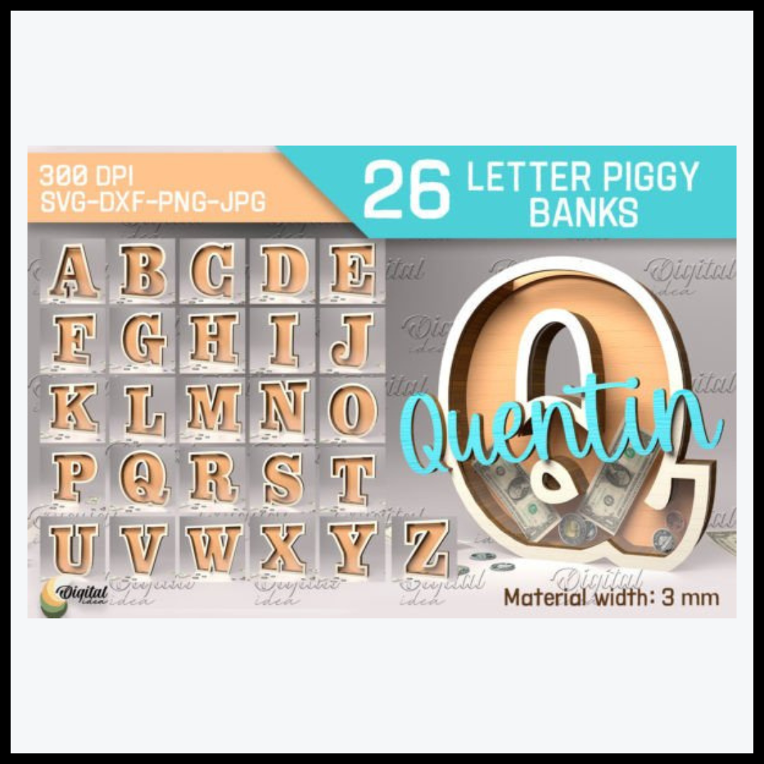 Letter Piggy Bank Laser Cut Bundle